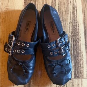 Miu Miu Black Nappa & Calf Leather Ballerina Flats size 37